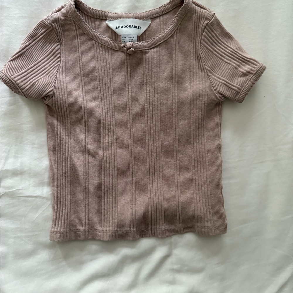 H&M Kids Ribbed Brown Short Sleeve Tee